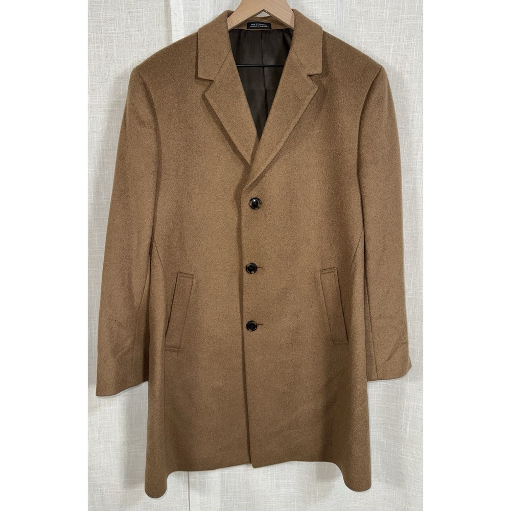 Kenneth Cole Reaction Raburn Mens 42R Wool Blend‎ Trench Coat Camel Tan Rtl $350